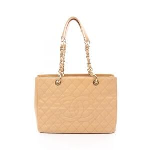 CHANEL Matelasse Grand Shopping GST Tote Bag Beige Calfskin Leather